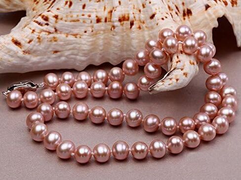 عقد لؤلؤ نسائي AA+ كلاسيكي 8 ملم مستدير من لؤلؤ المياه العذبة المزروع باللافندر مقاس 18 بوصة in Kuwait