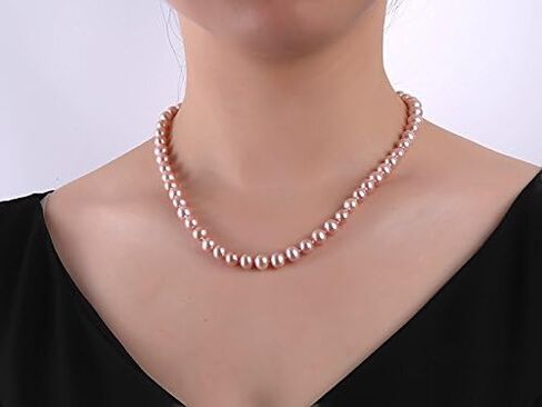 عقد لؤلؤ نسائي AA+ كلاسيكي 8 ملم مستدير من لؤلؤ المياه العذبة المزروع باللافندر مقاس 18 بوصة in Kuwait