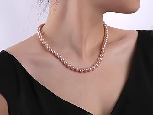 عقد لؤلؤ نسائي AA+ كلاسيكي 8 ملم مستدير من لؤلؤ المياه العذبة المزروع باللافندر مقاس 18 بوصة in Kuwait