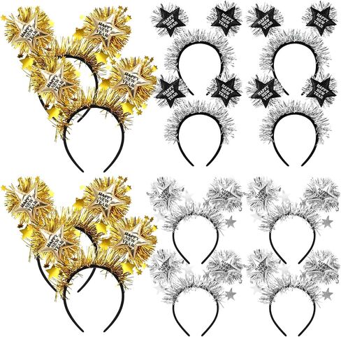 Yuxung 12 Pcs Happy New Year Headband with Star Flashing Headband with Silver Wire Adult Kids' Party Headwear Decoration in Saudi Arabia