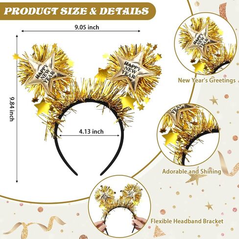 Yuxung 12 Pcs Happy New Year Headband with Star Flashing Headband with Silver Wire Adult Kids' Party Headwear Decoration in Saudi Arabia