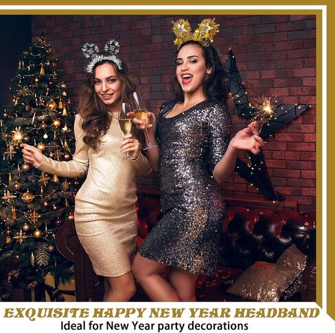 Yuxung 12 Pcs Happy New Year Headband with Star Flashing Headband with Silver Wire Adult Kids' Party Headwear Decoration in Saudi Arabia
