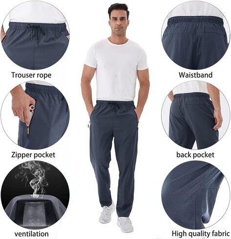 Rapoo Men's Lightweight Pants with Zipper Pockets Quick Dry Workout Athletic Travel Pants in Kuwait
