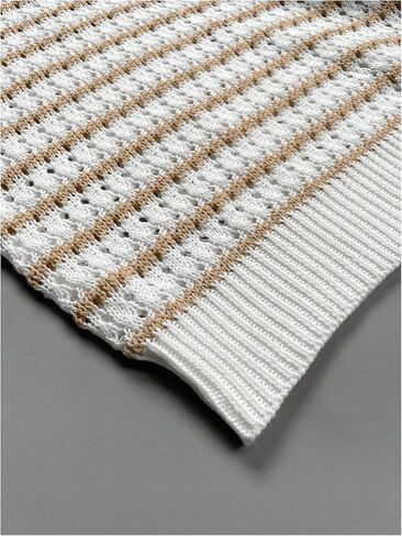 MakeMeChic Women's Striped Round Neck Sweater Vest Flutter Sleeve Hollow Out Knit Tops in Saudi Arabia