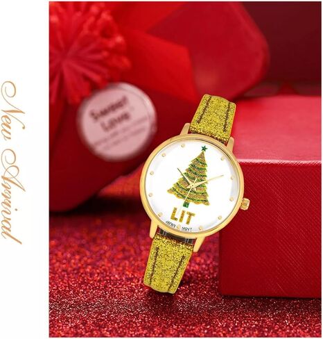 MASTOP Christmas Tree Watches for Women Santa Claus Snowflake Design 32mm Dial PU Leather Women Watch Men Christmas Gift Gold Green Silver Waistwatch Analog, Unique Fun Novelty in Saudi Arabia