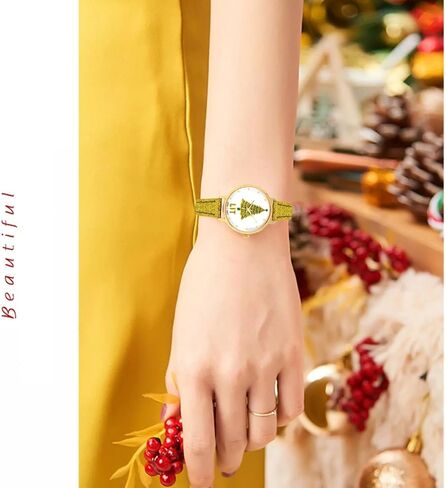 MASTOP Christmas Tree Watches for Women Santa Claus Snowflake Design 32mm Dial PU Leather Women Watch Men Christmas Gift Gold Green Silver Waistwatch Analog, Unique Fun Novelty in Saudi Arabia