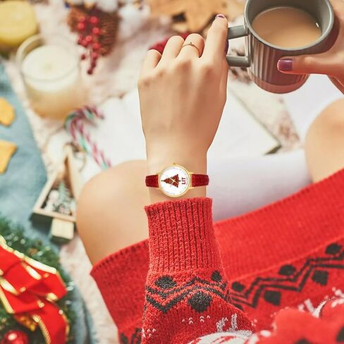 MASTOP Christmas Tree Watches for Women Santa Claus Snowflake Design 32mm Dial PU Leather Women Watch Men Christmas Gift Gold Green Silver Waistwatch Analog, Unique Fun Novelty in Saudi Arabia