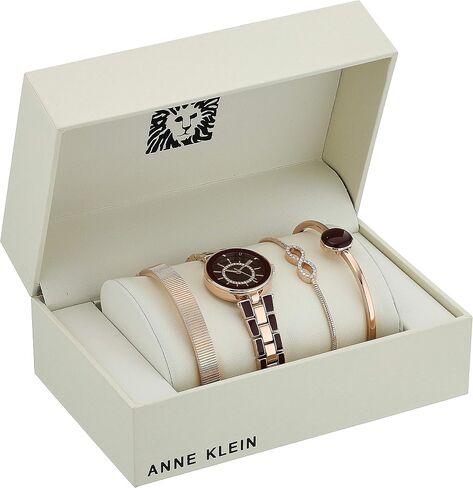 Anne Klein Women's AK/3286BKST Premium Crystal Accented Gold-Tone and Black Watch and Bracelet Set in Saudi Arabia