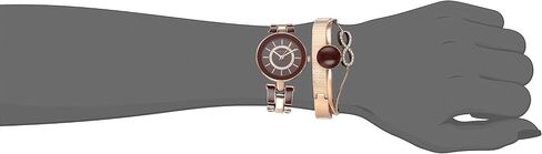Anne Klein Women's AK/3286BKST Premium Crystal Accented Gold-Tone and Black Watch and Bracelet Set in Saudi Arabia