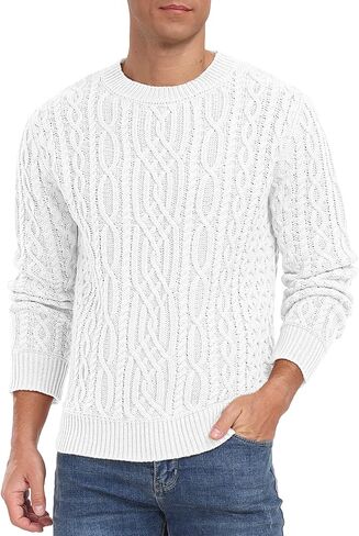 Askdeer Men's Cable Knit Pullover Sweater Long Sleeve Crew Neck Knit Sweater Soft Casual Sweaters with Ribbing Edge in Kuwait
