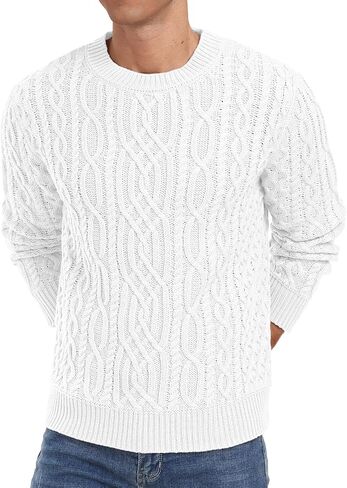 Askdeer Men's Cable Knit Pullover Sweater Long Sleeve Crew Neck Knit Sweater Soft Casual Sweaters with Ribbing Edge in Kuwait