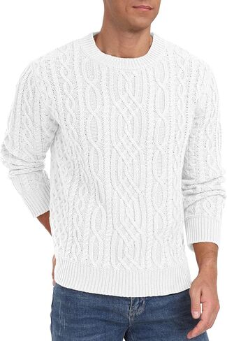 Askdeer Men's Cable Knit Pullover Sweater Long Sleeve Crew Neck Knit Sweater Soft Casual Sweaters with Ribbing Edge in Kuwait