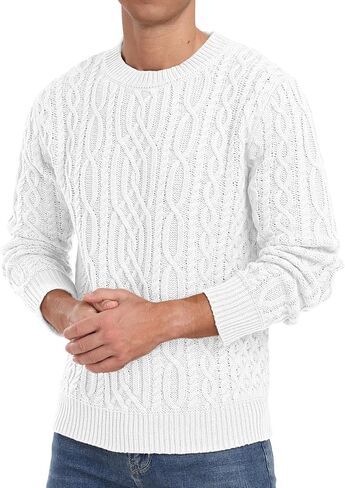 Askdeer Men's Cable Knit Pullover Sweater Long Sleeve Crew Neck Knit Sweater Soft Casual Sweaters with Ribbing Edge in Kuwait