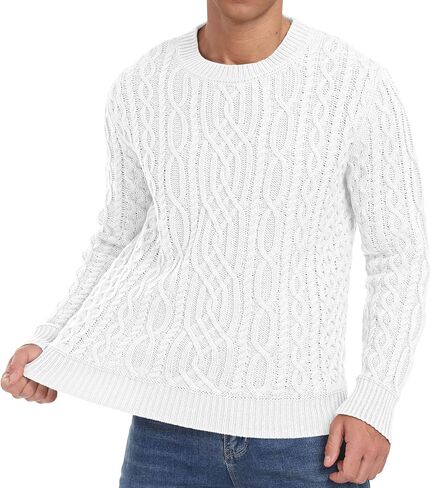 Askdeer Men's Cable Knit Pullover Sweater Long Sleeve Crew Neck Knit Sweater Soft Casual Sweaters with Ribbing Edge in Kuwait