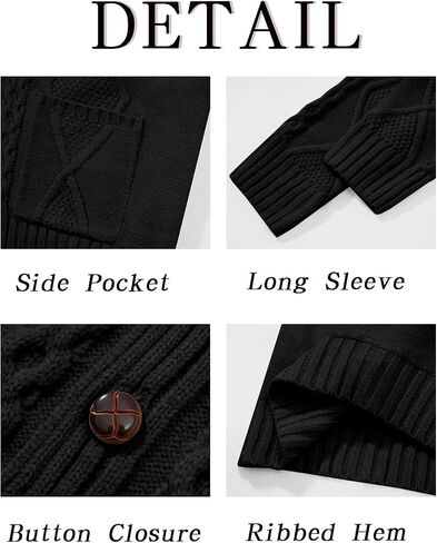 Runcati Mens Shawl Collar Cardigan Sweater Cable Knit Button Down Long Sleeve Casual Sweater with Pockets in Saudi Arabia