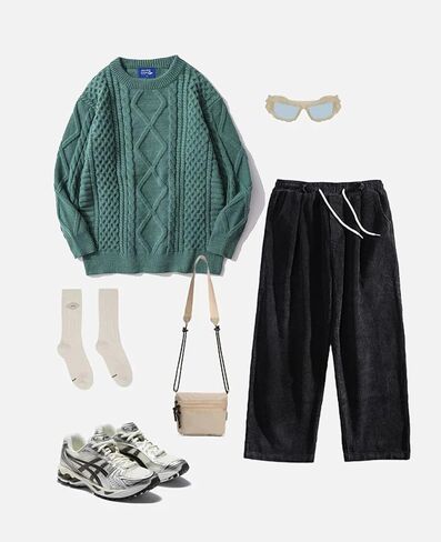 Aelfric Eden Cable Knit Sweater Men Oversized Rory Gilmore Crewneck Knitted Sweater Pullover 2024 Vintage Fall Sweaters Tops in Saudi Arabia