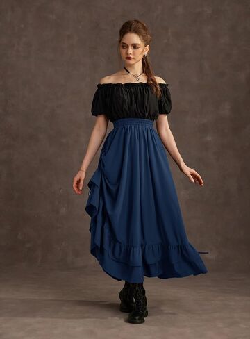 Scarlet Darkness Women Renaissance Skirt Medieval Ruffle Layered Maxi Skirts in Kuwait