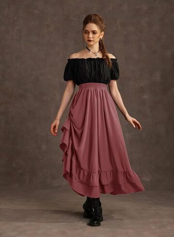 Scarlet Darkness Women Renaissance Skirt Medieval Ruffle Layered Maxi Skirts in Kuwait