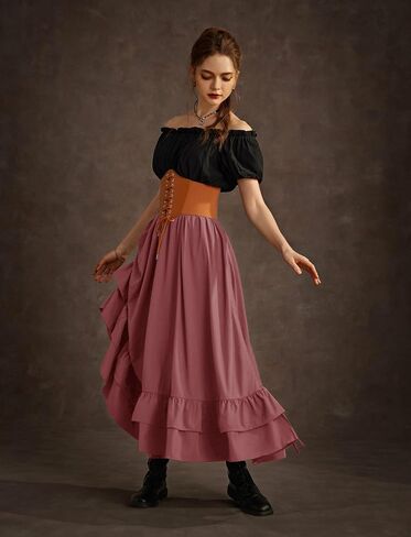 Scarlet Darkness Women Renaissance Skirt Medieval Ruffle Layered Maxi Skirts in Kuwait