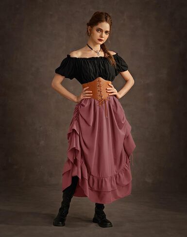 Scarlet Darkness Women Renaissance Skirt Medieval Ruffle Layered Maxi Skirts in Kuwait