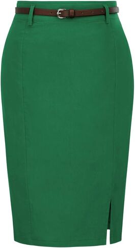 Kate Kasin Women's Bodycon Pencil Skirt with Belt Solid Color Hip-Wrapped in Saudi Arabia