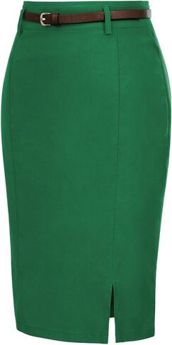Kate Kasin Women's Bodycon Pencil Skirt with Belt Solid Color Hip-Wrapped in Saudi Arabia