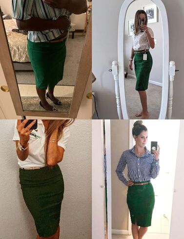 Kate Kasin Women's Bodycon Pencil Skirt with Belt Solid Color Hip-Wrapped in Saudi Arabia