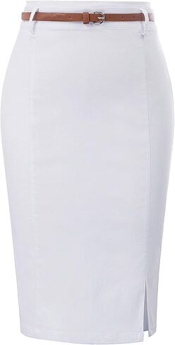 Kate Kasin Women's Bodycon Pencil Skirt with Belt Solid Color Hip-Wrapped in Saudi Arabia