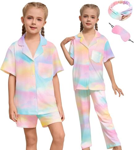5 Pcs Kids Girls Pajamas Set with Headband Blindfold Boy Girl Button-up Pajama Sleepwear Nightwear in Saudi Arabia