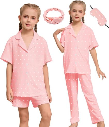 5 Pcs Kids Girls Pajamas Set with Headband Blindfold Boy Girl Button-up Pajama Sleepwear Nightwear in Saudi Arabia