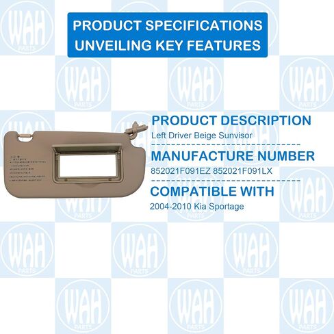 Left Driver Beige Sunvisor Replacement Compatible with 2004-2010 Kia Sportage 852021F090EZ Sun Visor 852011F090LX in Kuwait