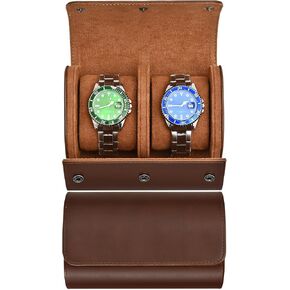 Watch Roll Travel Case for 3 Watch, Watch Case for Men and Women, Luxury Leather Portable Watch Case Roll Organizer for Home Storage, Travel and Display with WHITE BOX (Black, 3 slot)