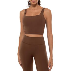 Ukaste Women's Studio Essential Square Neck Sports Bra - Longline Padded Yoga Crop Tops with Built in Bra