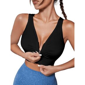 SOLY HUX Women's Zip Front Sports Bra Criss Cross Padded Gym Crop Tank Tops Post Surgery Yoga Bras