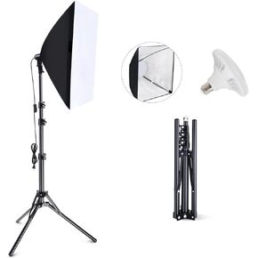 Softbox Photography Lighting Kit, 2-Pack 16'' x 16'' Continuous Lighting Photo Studio Equipment with 50W E27 Socket 5500K LED Bulb for Photography/Video Recording/Live Streaming