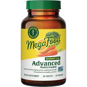 MegaFood Women's 55+ Advanced Multivitamin for Women - Doctor-Formulated with Choline, Vitamin D3, Vitamin B12, Biotin - Plus Real Food - Optimal Aging, Vegetarian - 120 Tabs (60 Servings)