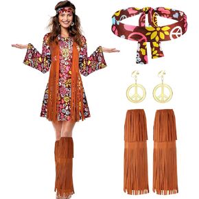 SATINIOR 70s 60s Hippie Costume Set 70s Outfits Accessories Women Disco Dress for Halloween