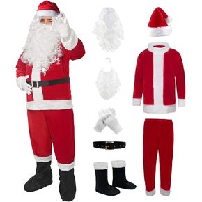 Santa Claus Costume for Men, 8-Piece Set Santa Suit Adults Men for Christmas