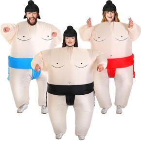 Unittype 3 Pcs Inflatable Sumo Costume, Sumo Wrestling Suits for Adults, Funny Blow Sumo Wrestler Costume, Adult Size (Black, Red, Blue)