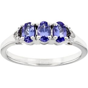 JTV Blue Tanzanite and White Diamond Sterling Silver Plated Ring - Tanzanite Rings for Women - Birthstone Jewelry - December Birthstone Rings - Sterling Silver Plated Rhodium - Silver Rings
