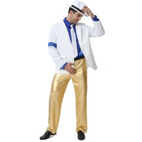 CHIGUO Men's White Striped Blue Armband Suit 70s Party Halloween Cosplay Costumes in Saudi Arabia