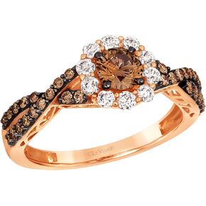 LE VIAN 1 Carat Chocolate and White Diamond Flower Halo Twist Ring for Women in 14k Rose Gold (G-H, VS2-SI1, cttw) Promise Anniversary Ring Size 7