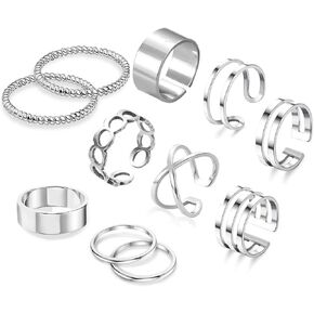15/17 Silver Knuckle Rings for Women Stainless Steel Rings Set Silver Stackable Rings Midi Ring Knuckle Rings Adjustable Knuckle Stackable Rings Midi Ring Set Silver Rings for Women Set
