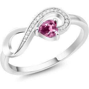 Gem Stone King 10K White Gold Pink Tourmaline and White Diamond Accent Infinity Ring For Women (0.24 Cttw, Heart Shape 4MM, Gemstone October Birthstone, Available in Size 5,6,7,8,9)