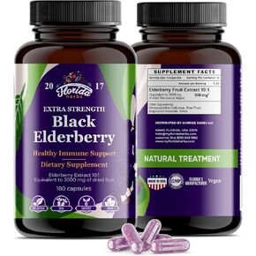 Black Elderberry Capsules | 180 Count | Sambucus Elderberry Vitamins, Non-GMO, Gluten Free, Organic Elderberry Extract Sambucus Nigra