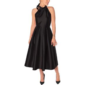 Women's Sleeveless Satin Twill Halter Tie Neck Midi Dress