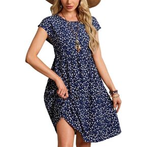 WDIRARA Women's Bohemian Floral Printed Batwing Short Sleeve Summer Casual Dress