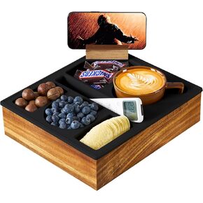 Couch Cup Holder, Hitseon Upgrade Silicone Acacia Wooden Bed Cup Holder, Couch Caddy with Cup Holder for Car Back Seat, Waterproof Couch Console Caddy for Snack Drink Remote Control White