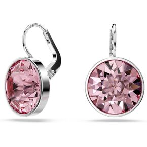 Swarovski Bella drop earrings, Round cut, Pink, Rhodium Finish