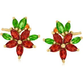 Ross-Simons 3.13 ct. t.w. Multi-Gemstone Flower Earrings in 18kt Gold Over Sterling